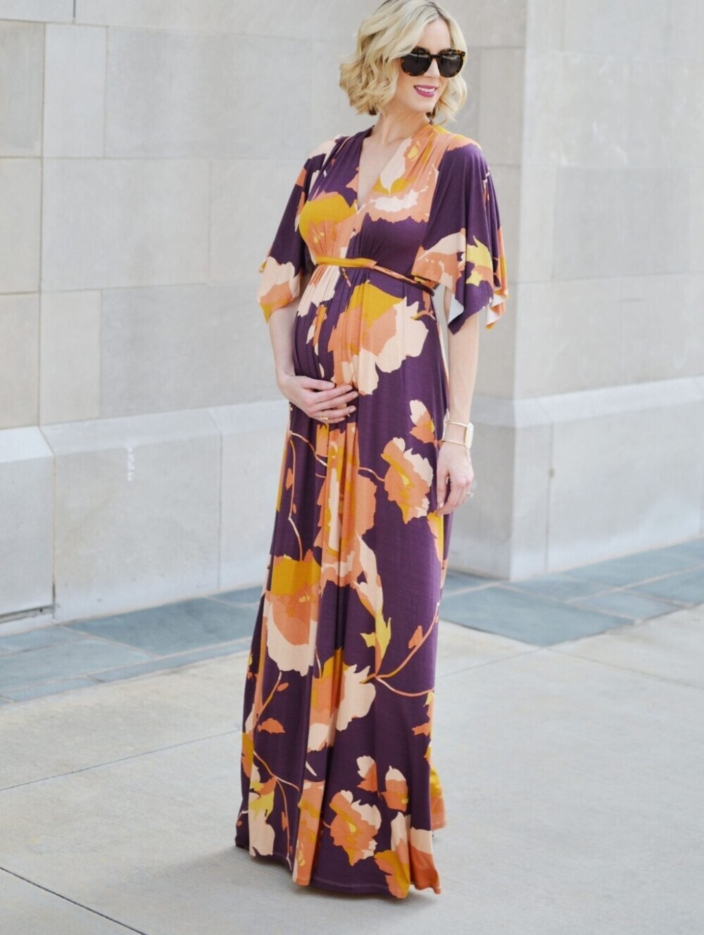 Rachel Pally Floral Maternity Maxi Dress With Kimono Sleeves Sz Small